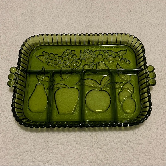 Indiana Glass Dining Vintage Green Indiana Glass Divided Serving Tray Platter Poshmark
